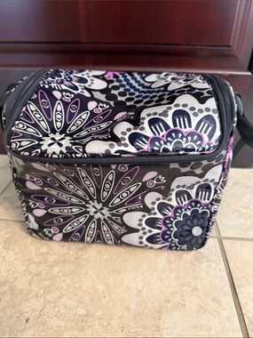 Vera Bradley Black Floral Insulated Bag with Purple & Gray Accents